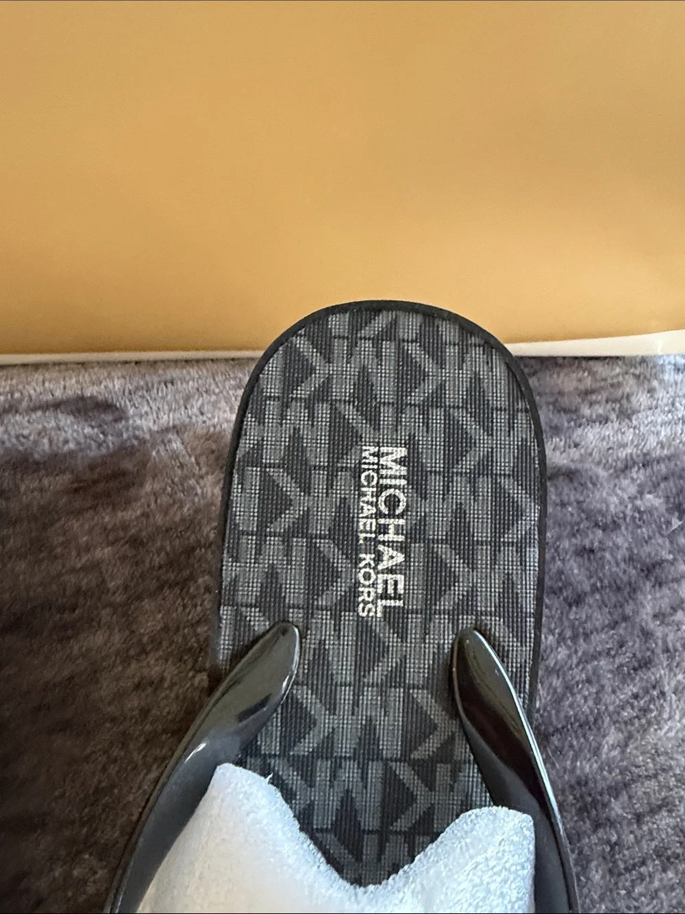 Michael Kors Black MK Logo Wedge Flip Flops